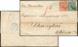 Let GRANDE BRETAGNE 31 Et 32 : 1s. Vert Et 4p. Rouge-orange Obl. LONDON E-O 26/5/66 Sur LSC, Arr. SHANGHAI Le 9/7, TB - Used Stamps