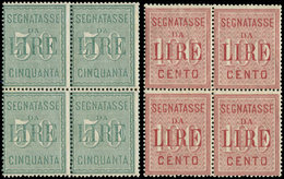 ** ITALIE Taxe 20/21 : 50l. Vert Et 100l. Carmin, En BLOCS De 4, TB - Postage Due