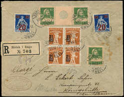 Let SUISSE 146 BLOC De 4, 151 (2), 153 Et S 22 Obl. ZURICH 5/7/22 Sur Env. Rec., TB, Certif. Liniger, N°SBK - Used Stamps