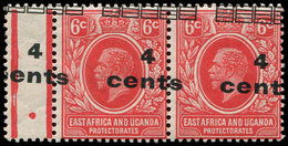 ** AFRIQUE ORIENTALE BRITANNIQUE 155 : 4c. Sur 6c. Rouge, Surcharge A CHEVAL, PAIRE Bdf, TB - Autres & Non Classés