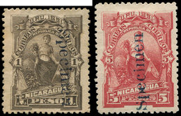 (*) NICARAGUA 36 Et 38 : 1p. Brun Et 5p. Rouge, Surchargés SPECIMEN, TB - Nicaragua