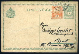 BUDAPEST 1916. Céglyukasztásos Bélyeggel Kiegészített Helyi Díjjegyes Levlap  /  Corp. Punched Stamp Uprate Local Statio - Used Stamps