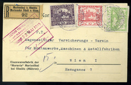 CSEHSZLOVÁKIA 1919. Ajánlott Céges Levelezőlap Marienthal  /  CZECHOSLOVAKIA Reg. Corp. P.card - Brieven En Documenten