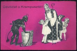 Télapó, Krampusz Régi Képeslap  /  Santa, Krampus  Vintage Pic. P.card - Kerstman