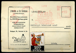 BUDAPEST 1941. Zwack és Társa, Francotyp Reklám Levelezőlap  /  Zwack And Partner Francotyp Adv. P.card - Lettres & Documents