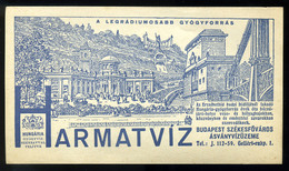 SZÁMOLÓ CÉDULA  Régi Reklám Grafika , Budapest Harmatvíz  /  BAR TAB Vintage Adv. Graphics,  Dew Water - Unclassified
