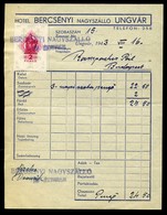 UNGVÁR 1943. Bercsényi Nagyszálló  Szálloda, Fejléces Céges Számla  /   Decorative Letterhead Bill Grand Hotel Bercsényi - Autres & Non Classés