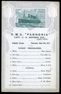 CUNARD RMS Pannonia Hajó , Dekoratív Dance Programme1913.  /  RMS Pannonia Decorative Dance Program - Menus