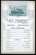 CUNARD RMS Pannonia Hajó , Dekoratív Dance Programme1913.  /  RMS Pannonia Decorative Dance Program - Menu