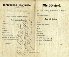 ESZTERGOM 1856. Kétnyelvű Bejelentő Jegyzék Fogadó Vendégek Részére  /  Bilingual Public Inn Book For Guests - Non Classificati