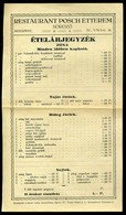 BUDAPEST 1935-40. Posch Étterem Söröző, étel és Ital Árjegyzék  /  Posch Restaurant Price List - Menu