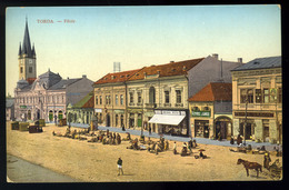 TORDA Főtér, Piac, üzletek , Régi Képeslap W.L.  /  Main Sq., Stores, Market, Vintage Pic. P.card - Hongarije