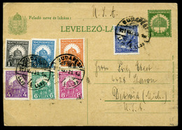 BUDAPEST 1929. Hét Bélyeggel (7 Címlet) Kiegészített Díjjegyes Levlap Az USA-ba Küldve  /  7 Stamp (7 Denominations) Upr - Lettres & Documents
