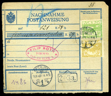 EPERJES 1919.04. Osztrák Postautalvány, Hradzsin Bélyegekkel, Túlélő Magyar Bélyegzéssel  /  Austrian Postal Money Order - Covers & Documents