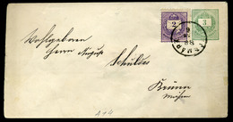 KÉSMÁRK 1888. 2Kr-al Kiegészített 3Kr-os Díjjegyes Boríték Brünn-be Küldve.  /  2 Kr Uprated 3 Kr Stationery Cov. To Brü - Used Stamps