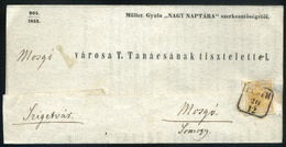 PESTH 1852. 1Kr Nyomtatványon  Mozsgóra Küldve. Dekoratív, érdekes Darab!  /  1 Kr Document To Mozsgó Decorative Intr. - Used Stamps