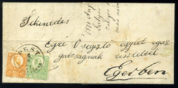 PEST 1871. Kőnyomat - Réznyomat Vegyes Bérmentesítés. Kő 3Kr + Réz 2Kr Levélen Egerbe Küldve. Jó Darab!  /  Litho Copper - Used Stamps