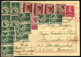 ROMÁNIA 1947. Kiegészített,inflációs  Díjjegyes Lap Németországba Küldve,cenzúrázva  /  ROMANIA 1947 Uprated Infla. Stat - Covers & Documents