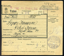 1918. I. VH Tábori Postai Csomagszállító Felsőjózsára Küldve  /  1918 WW I. APO Parcel Postcard To Felsőjózsa - Used Stamps