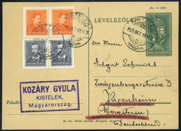 KISTELEK 1935. 8f Díjjegyes Lap Arcképek, Négybélyeges Kiegészítéssel Németországba. Dekoratív Darab! / KISTELEK 1935 8f - Lettres & Documents