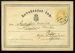 KUNSZENTMIKLÓS 1870. 2Kr-os Díjjegyes Levlap, Kék Bélyegzéssel (300P)  /  2 Kr Stationery P.card Blue Pmk - Used Stamps