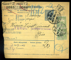 TEMESVÁR 1910. Csomagszállító Céglyukasztásos Bélyegekkel Pécsre  /   Parcel P.card Corp. Punched Stamps To Pécs - Oblitérés