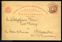 NAGYSZEBEN 1896. Millenniumi 5Kr Díjjegyes Lap Az USA-ba Küldve  /  Millennium 5 Kr Stationery Card To USA - Used Stamps