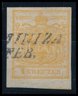 O 1850 1kr Narancs HP Ia / Orange '(KOST)AINIZA' Certificate: Strakosch - Sonstige & Ohne Zuordnung