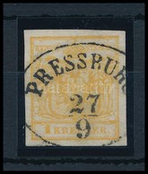 O 1850 1kr Kadmium HP III, Túlfestékezett Nyomat / Cadmium, Overinked 'PRESSBURG' Certificate: Strakosch - Other & Unclassified