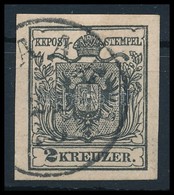O 1850 2kr Fekete MP IIIa Vastag Papír, Lemezhibával / Black, Dick Paper, With Plate Flaw '(R)AAB' Certificate: Steiner - Other & Unclassified
