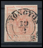 O 1850 3kr Kárminrózsaszín MP IIIb, Látványos Papírránccal / Carmine Rose, With Paper Crease 'GYÖNGYÖS' Certificate: Str - Sonstige & Ohne Zuordnung