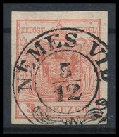 O 1850 3kr Rózsapiros HP Ia / Rose Red 'NEMES VID' Certificate: Strakosch - Other & Unclassified