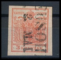 O 1850 3kr Sötét Cinóberpiros HP Ia, Selyempapír, ívszéli Nyomat, Erős Szín / Dark Cinnabar Red, Silk Paper, Margin Piec - Sonstige & Ohne Zuordnung