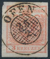 O 1850 3kr Rózsapiros / Rose Red HP IIIa 'OFEN' A Bélyegzés Középső Része Berácsozva, Látványos Darab! Certificate: Stei - Other & Unclassified
