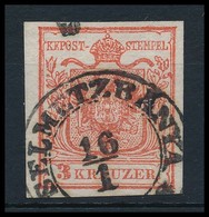 O 1850 3kr Kármin HP Ia, élénk Szín, Lemezhiba / Carmine, With Plate Flaw 'SELMETZBÁNYA' Certificate: Steiner - Andere & Zonder Classificatie