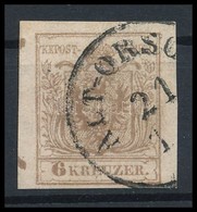 O 1850 6kr Szürkésbarna HP III, Bal Oldalon Andráskereszt Végződéssel / Greyish-brown, St. Andrews Cross Part On The Lef - Altri & Non Classificati