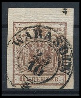 O 1850 6kr Csokoládébarna HP III, 5 Mm-es Felső ívszéllel / Chocolate Brown, With 5 Mm Margin 'WARASDIN' Certificate: St - Sonstige & Ohne Zuordnung