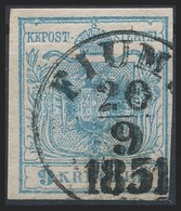 O 1850 9kr Világoskék HP I Lemezhibák, Magistris 10 / Light Blue, Plate Flaws 'FIUM(E) / 1851' Certificate: Strakosch - Other & Unclassified