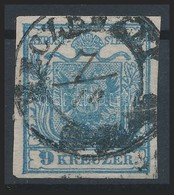 O 1850 9kr Kék HP IIb Kézi Dátummal (törött) / Blue, With Handwritten Date (folded) 'MECZENZÉF' Certificate: Steiner - Other & Unclassified