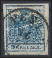 O 1850 9kr Kék HP III Látványos Papírránccal / Blue, With Large Paper Crease 'PESTH' Certificate: Strakosch - Andere & Zonder Classificatie