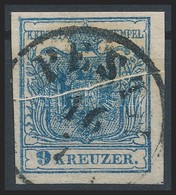 O 1850 9kr Kék HP III Látványos Papírránccal / Blue, With Large Paper Crease 'PESTH' Certificate: Strakosch - Other & Unclassified