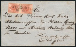 ~1852 2 X 3kr HP I. Bordázott Papír Levélen / Ribbed Paper, On Cover 'NEUSOHL' - 'LOSONCZ' Unter Metzenseifen. Certifica - Autres & Non Classés