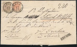 1856 3kr + 6kr Ajánlott Levélen (regiszterhajtás) / On Registered Cover (folded) 'TÉTH' - Andere & Zonder Classificatie