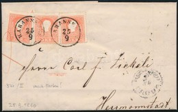 1860 3 X 5kr II Színeltérés A Bélyegek Között, Levélen Teljes Tartalommal / Colour Varieties, On Cover With Full Content - Sonstige & Ohne Zuordnung