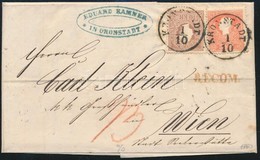 1860 5kr + 10kr II + Hátul ép 10kr Ajánlott Levélen / On Registered Cover 'KRONSTADT' + Piros/red 'RECOM' - 'WIEN' - Autres & Non Classés