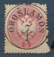 O 1863 5kr A Jobb Alsó Saroknál 4 Foglyuknyi Rész Kimaradt / With Perforation Error 'OROSLAMOS' - Autres & Non Classés