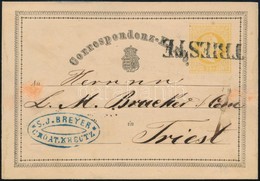 1870 Magyar Díjjegyes Levelezőlap Kreutzból Triesztbe, A Díjjegyet érkezéskor Utólag Bélyegezték Le. Ritka Látványos Dar - Other & Unclassified