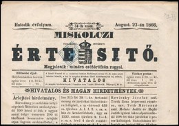 1866 Miskolczi értesítő Előérvénytelenített Hírlapilleték Bélyeggel / Newspaper With Precancelled Newspaper Duty Stamp - Altri & Non Classificati