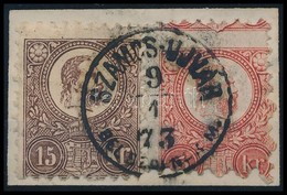 1871 5kr + 15kr Kivágáson, Az 5kr Látványosan Elfogazva / On Cutting, 5kr With Shifted Perforation 'SZAMOS-UJVÁR' - Autres & Non Classés