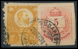 1871 Réznyomat 2kr + 1874 Színesszámú 5kr Vegyes Bérmentesítés Kivágáson / Mi 8 + 17 Mixed Franking On Cutting 'BUDAPEST - Andere & Zonder Classificatie